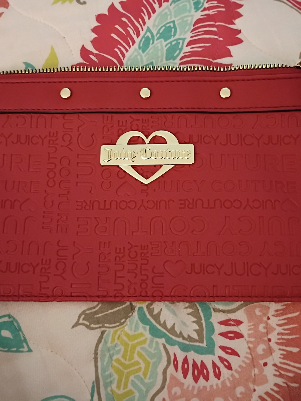 Juicy Couture Red Embossed Logo Heart Clutch with Gold Accent